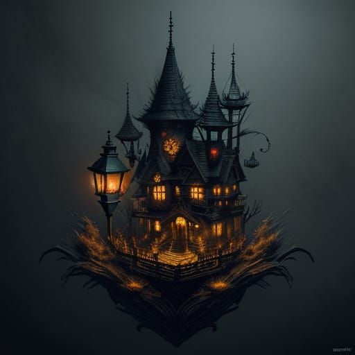 Mysterious Dreamscapes: A Haunted House in Whimsical Darknes...