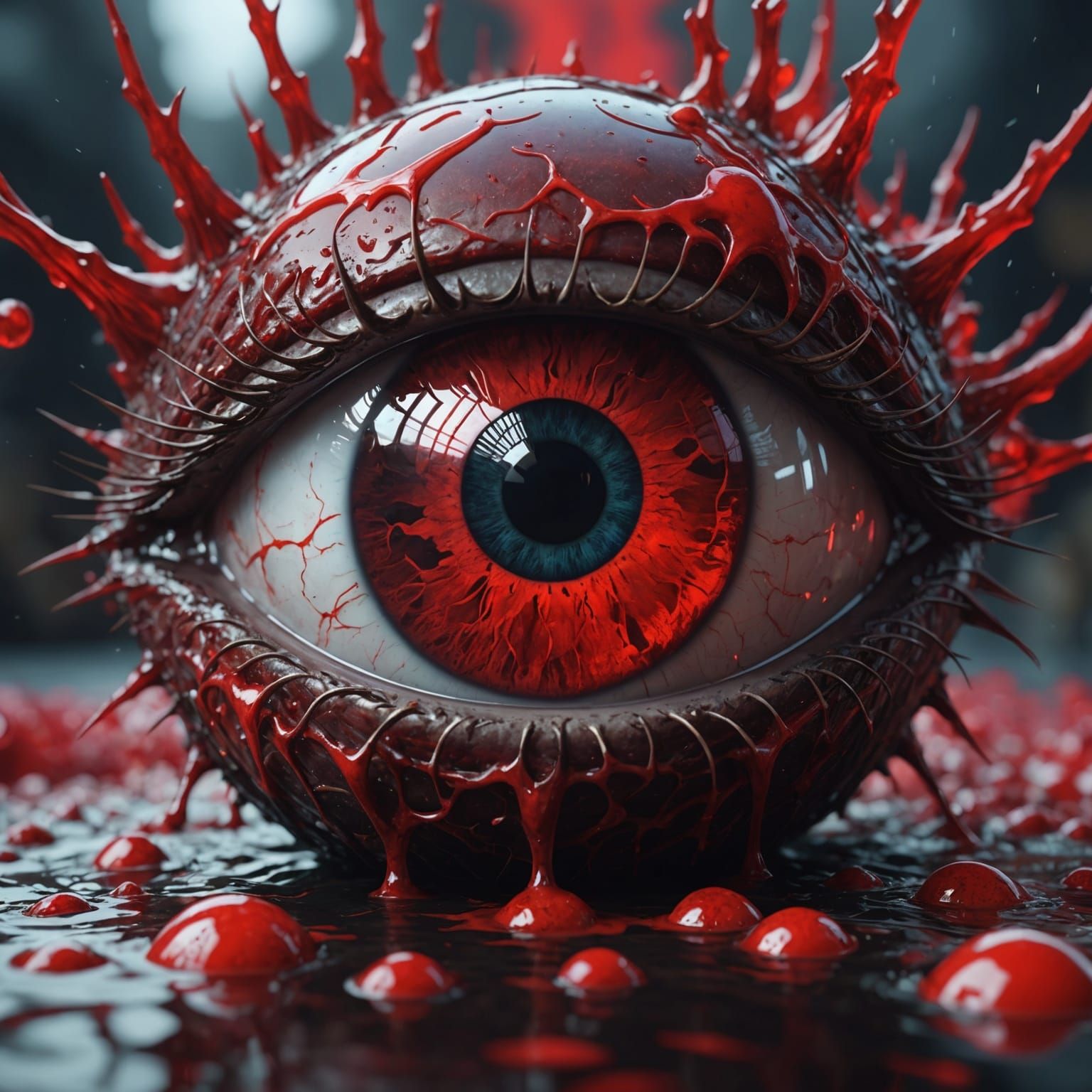 Hyperrealistic Eyeball in Red Liquid: Fantasy Art