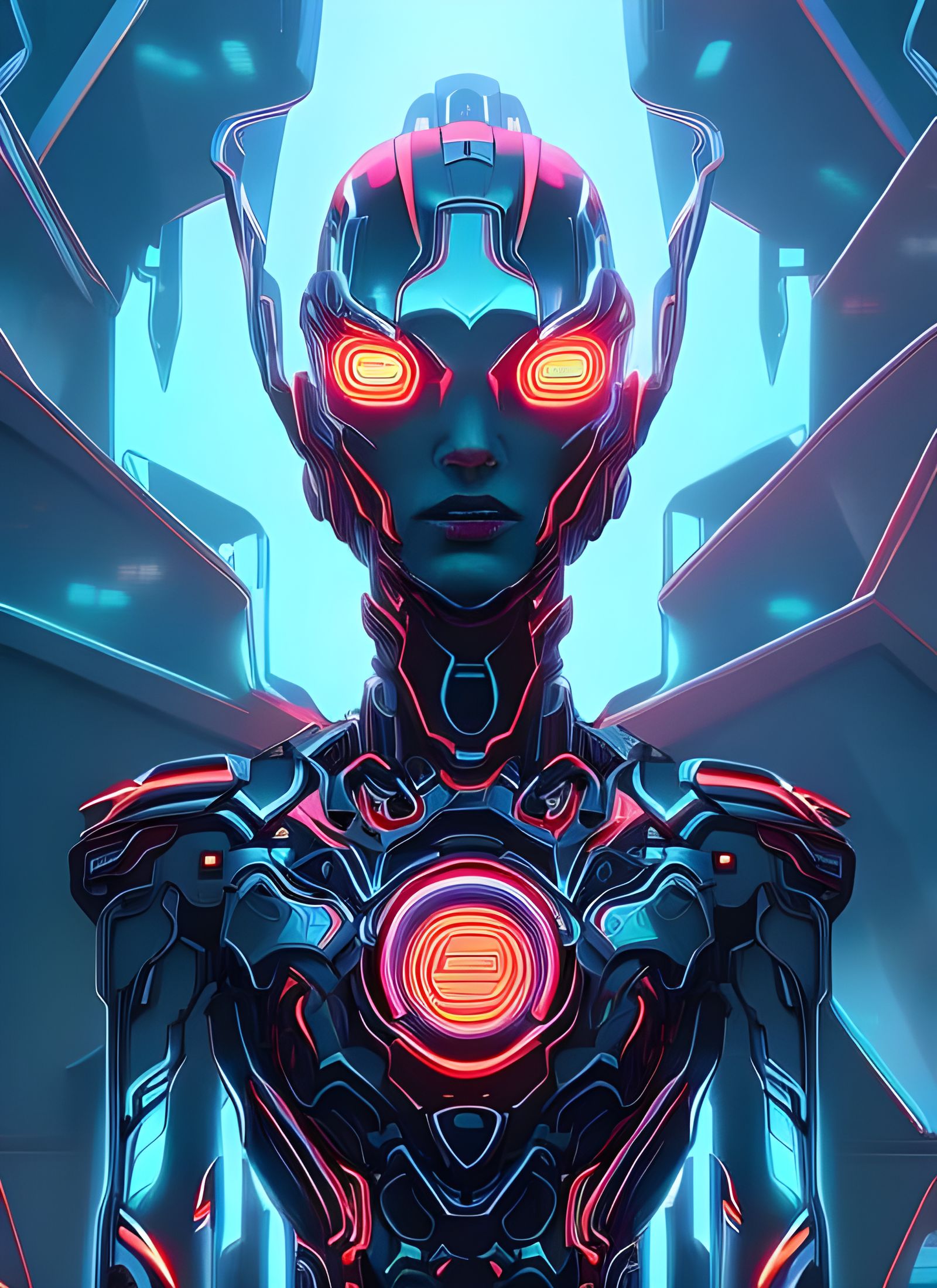 High Tech Cyborg Portrait in Surreal Style
