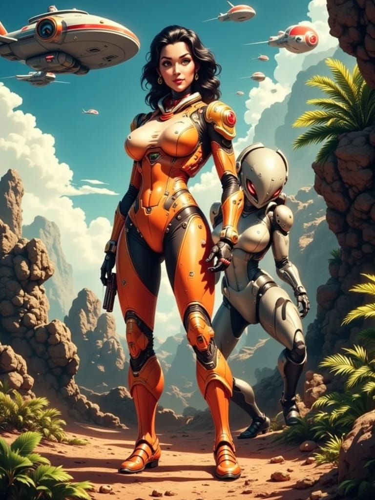 Retro Space Woman on Jungle Planet