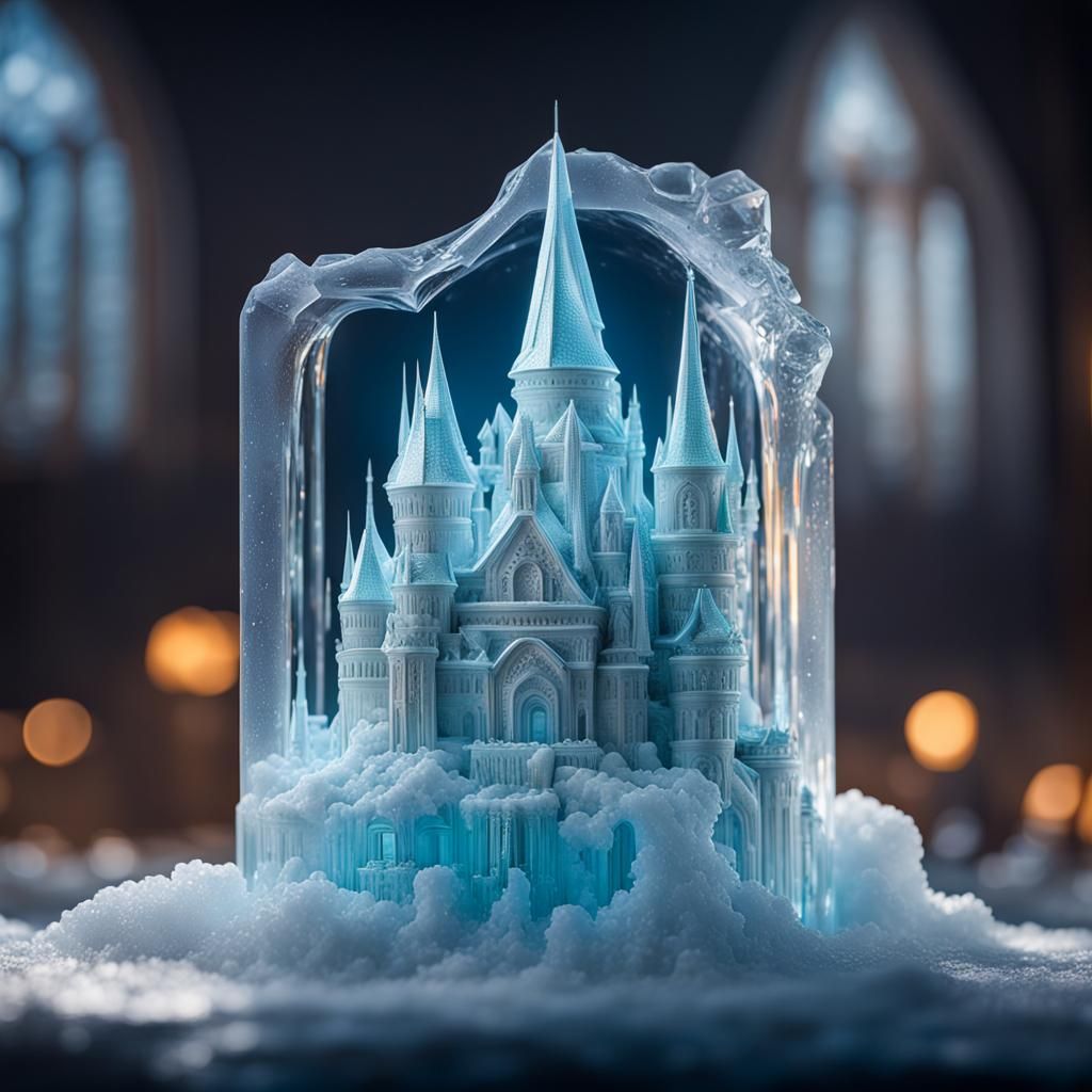 Enchanted castle carved into an ice block