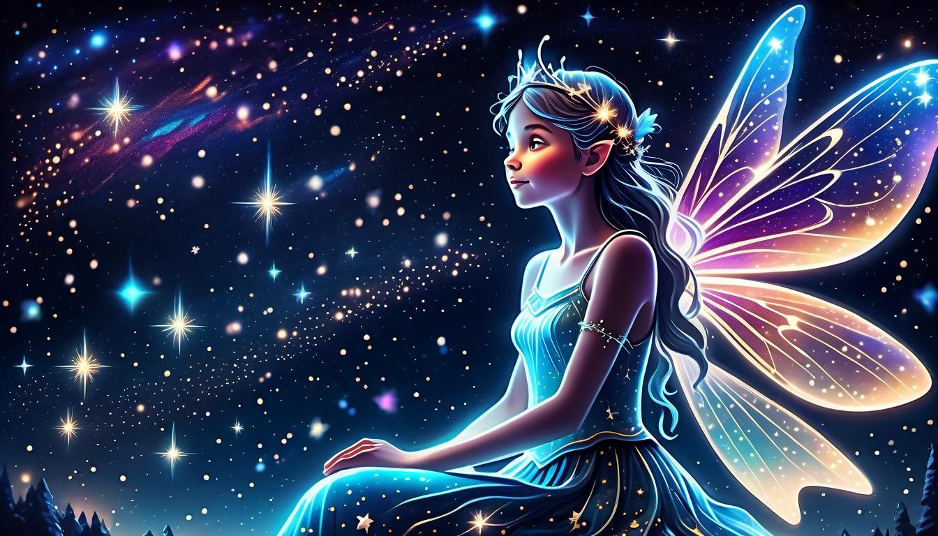 Glowing Fairy in Front of Sparkling Stars