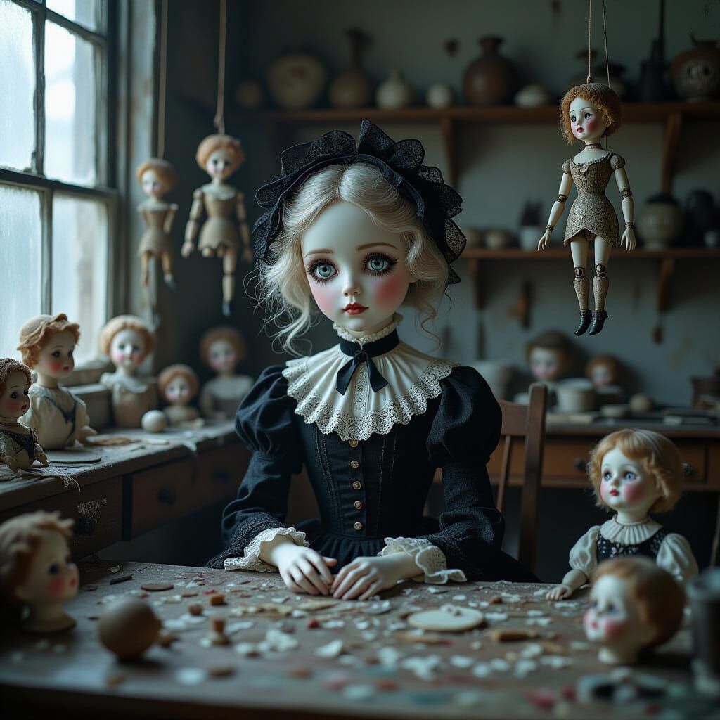 Dollmaker's Daughter: Melancholy Girl in Victorian Lace