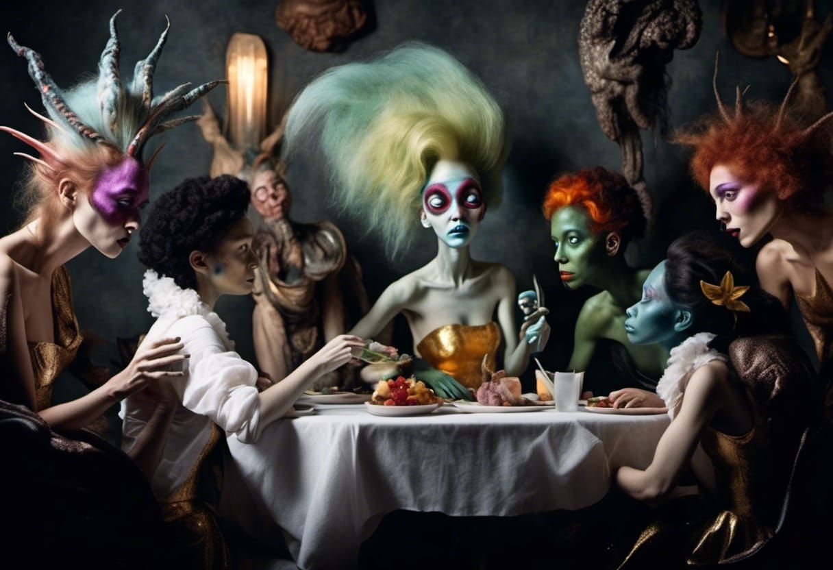 Hyperrealistic Alien Couple in Bizarre Magical Realism