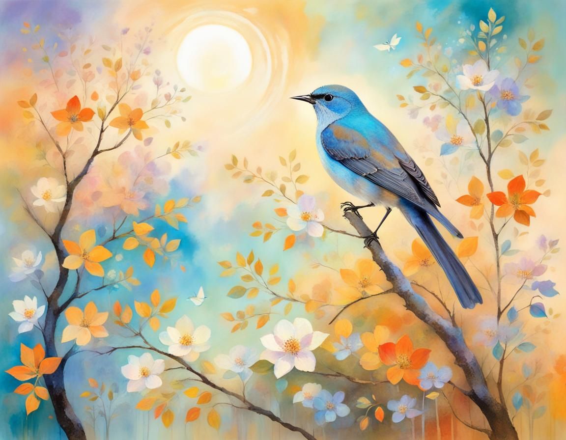 Nightingale's Melodious Song in Fantasy Floral Landscape