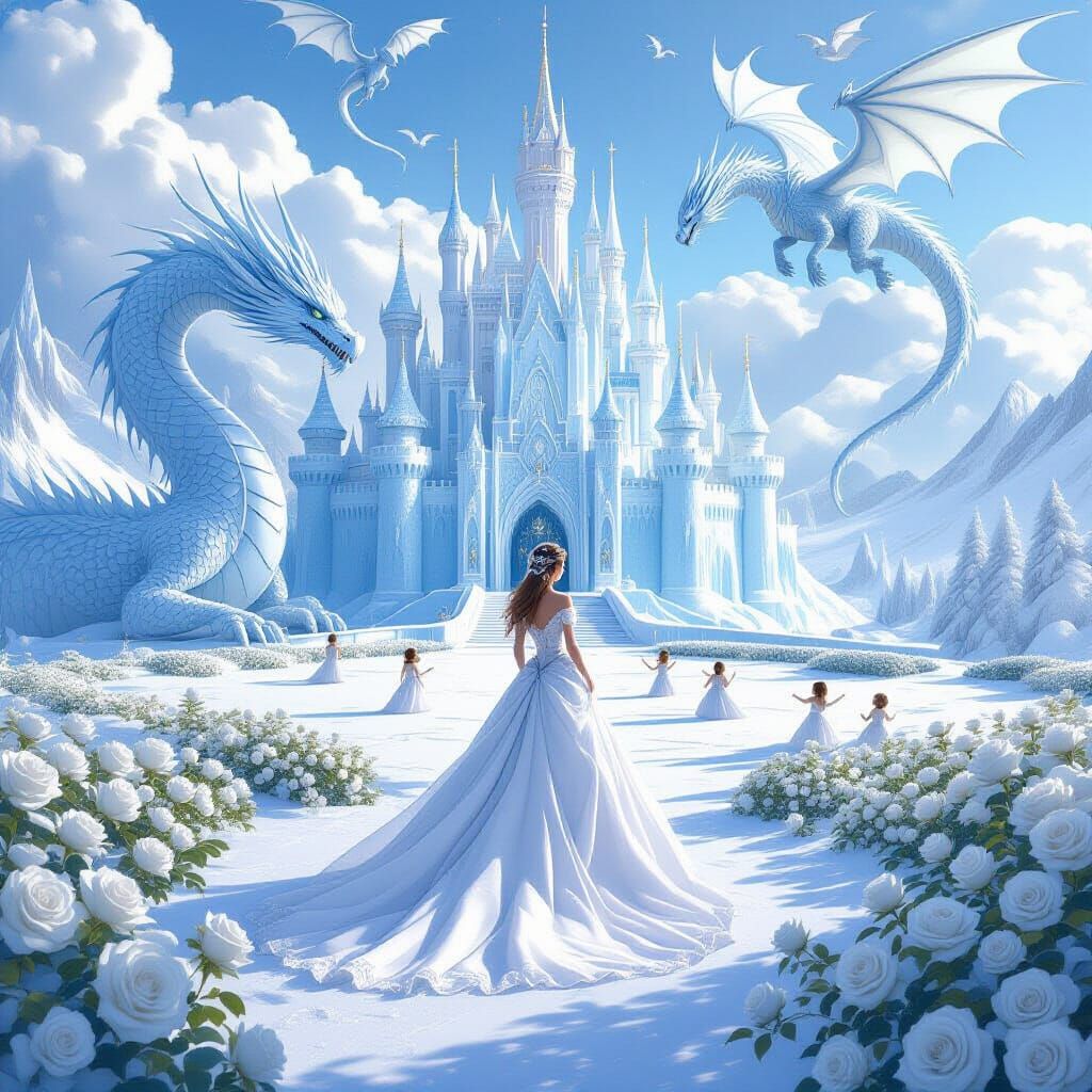 Princess Guarded by Ice Dragons in Serene Castle