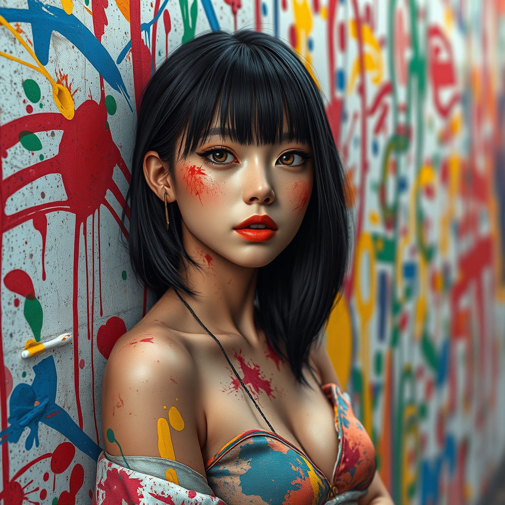 Woman Covered in Paint, 3D Anime Art