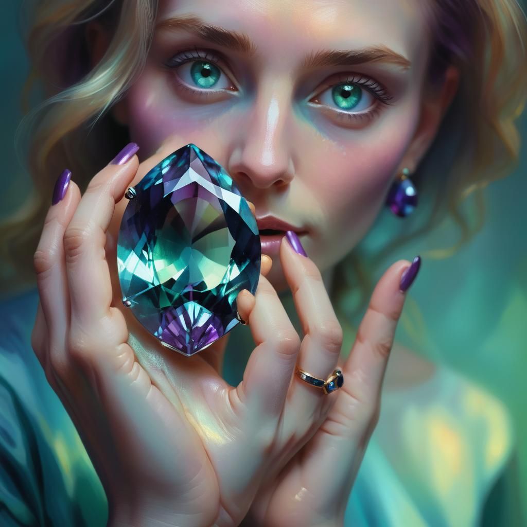 Alexandrite Gemstone Portrait in Oil Painting Style