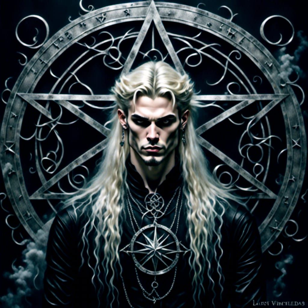 Occult Pentagram Art: Blonde Magician in Metallic Style