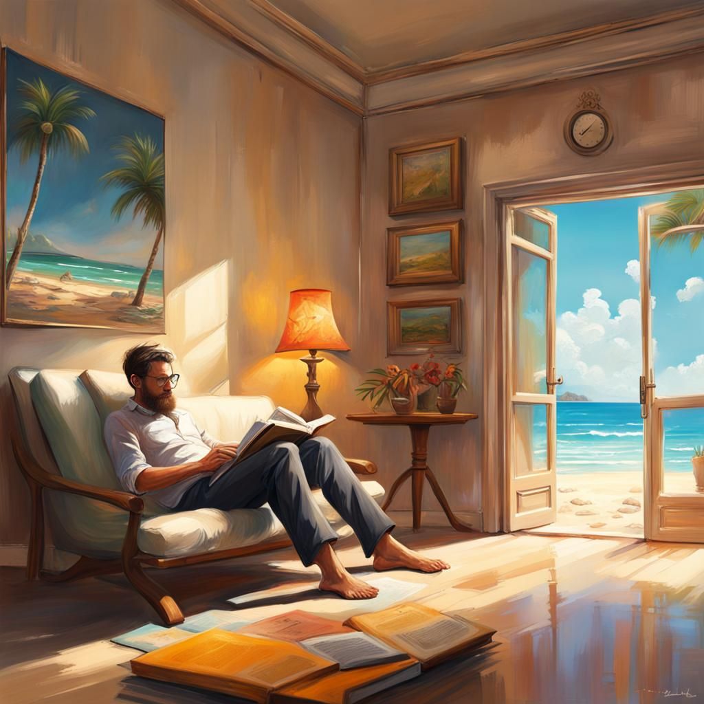 Hyperrealistic Beach Reader: Detailed Concept Art