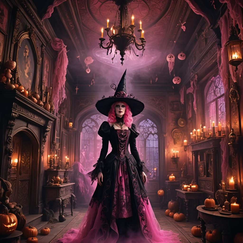 Pink Witch in Haunted House: Matte Painting
