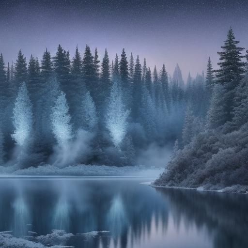 Misty Lake at Night in Vibrant Digital Art