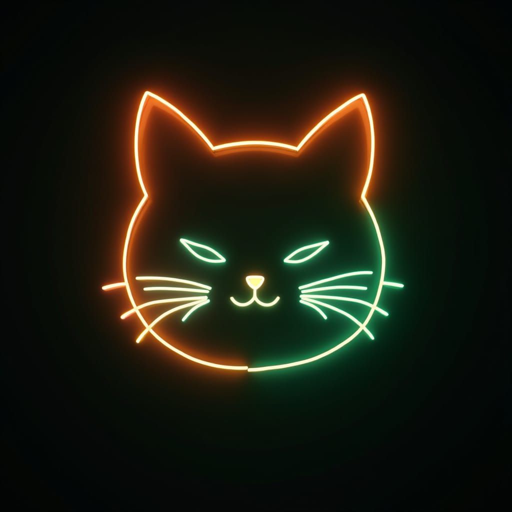 Neon Cat Sign in Orange and Green