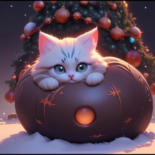 Adorable Christmas Kitten Underneath Christmas Tree