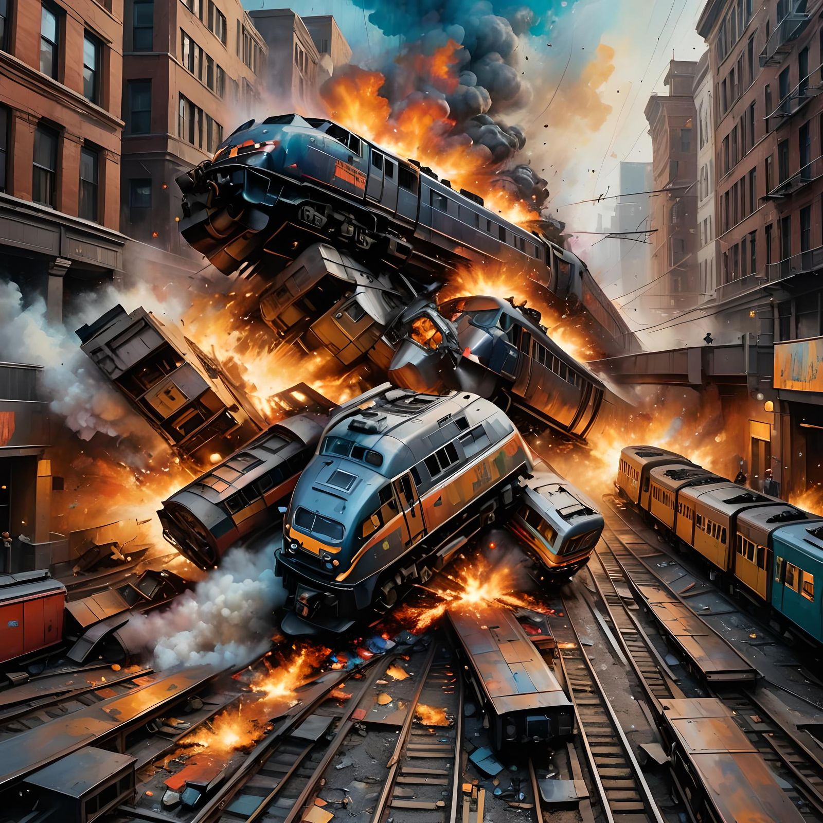 Hyperrealistic Trainwreck Concept Art in Vivid Colors