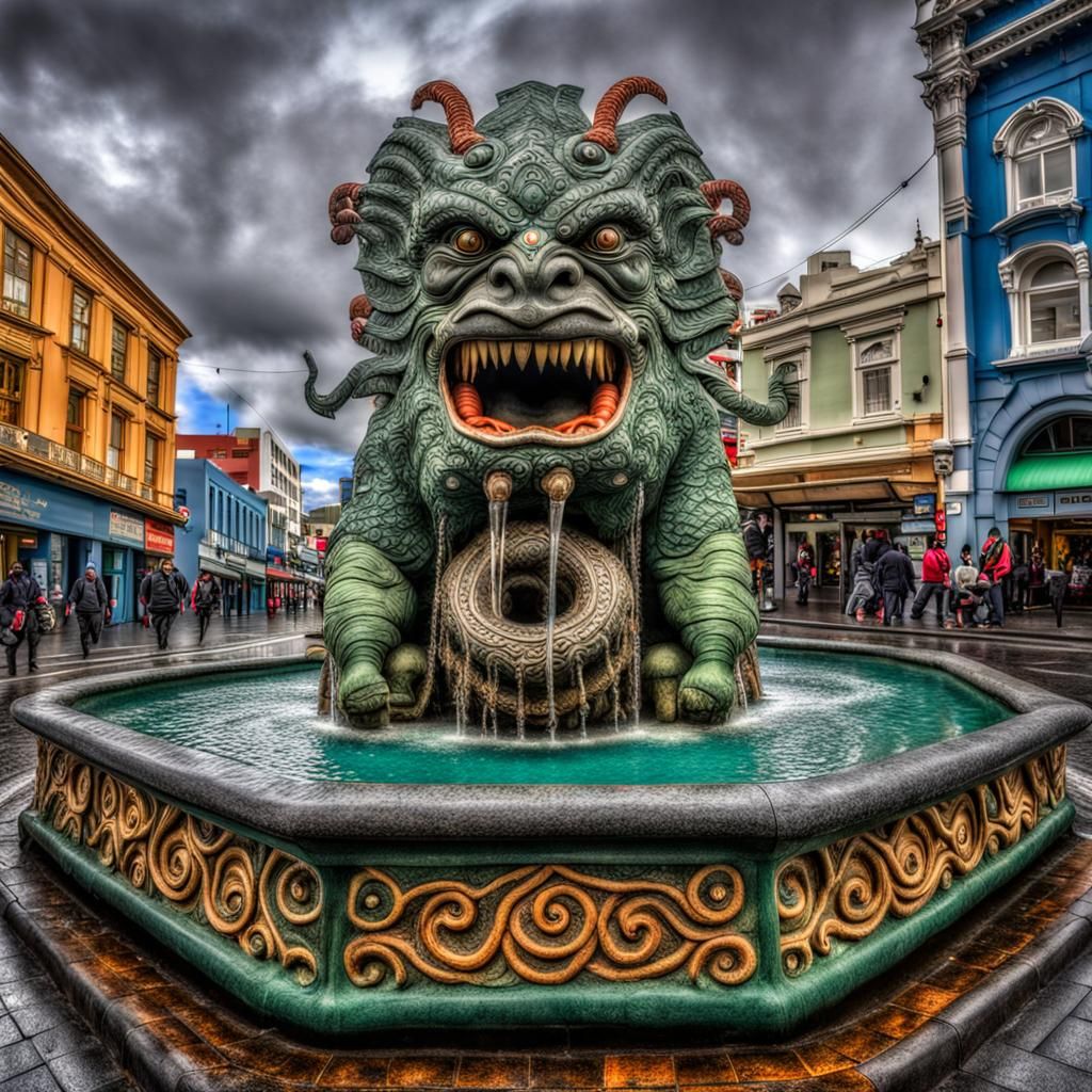 Taniwha fountain in Newtown Wellington New Zealand
