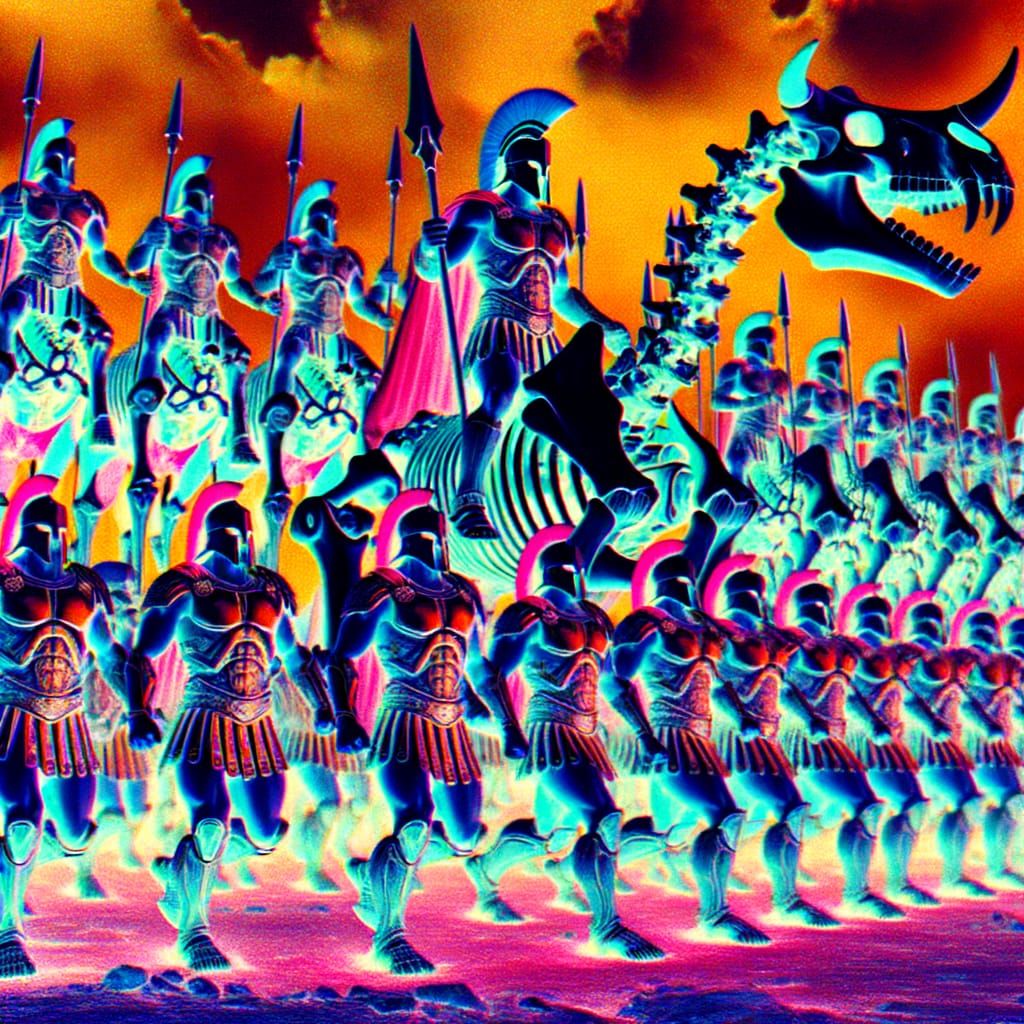 Spartan Warriors Charge Forward on Robotic Rhinoceros Skelet...