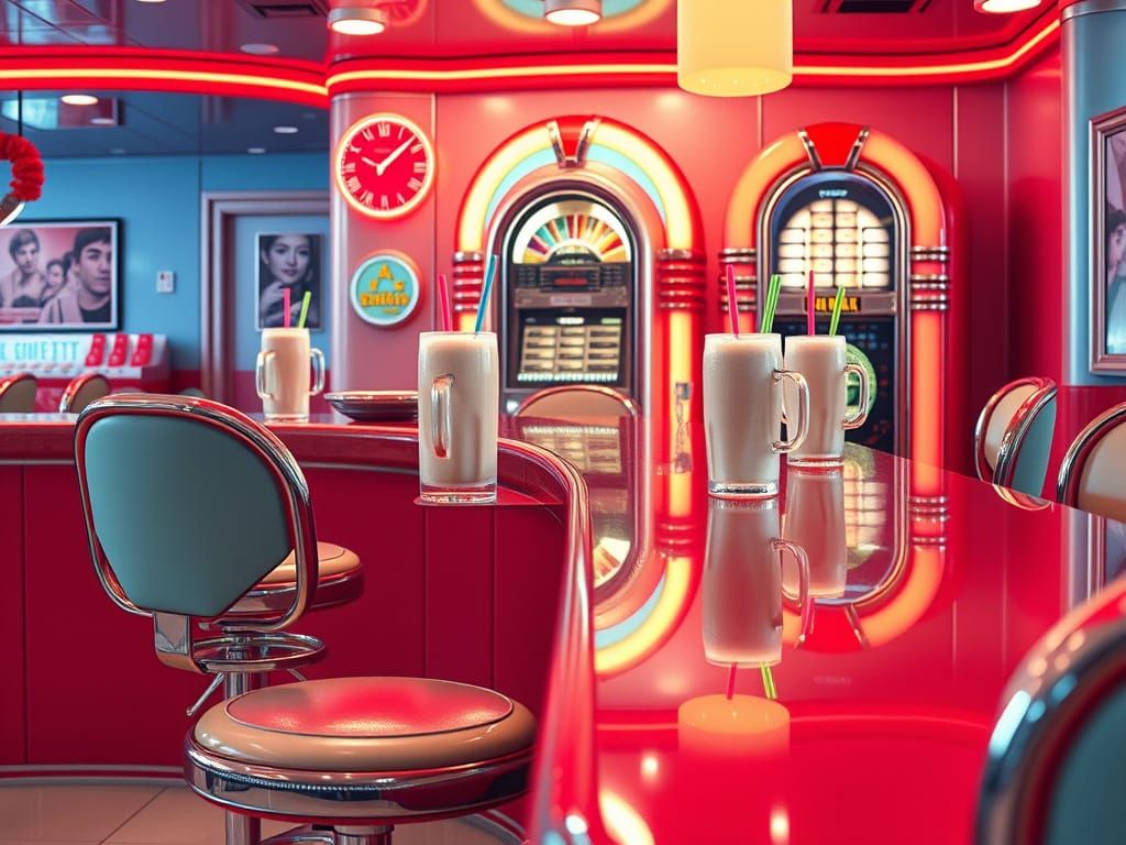 Retro-Futuristic Diner Counter in Neon Colors