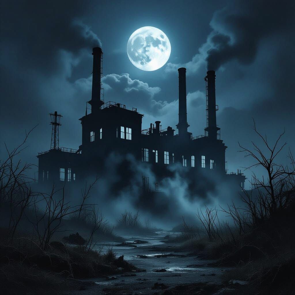 Eerie Power Station Under Full Moon
