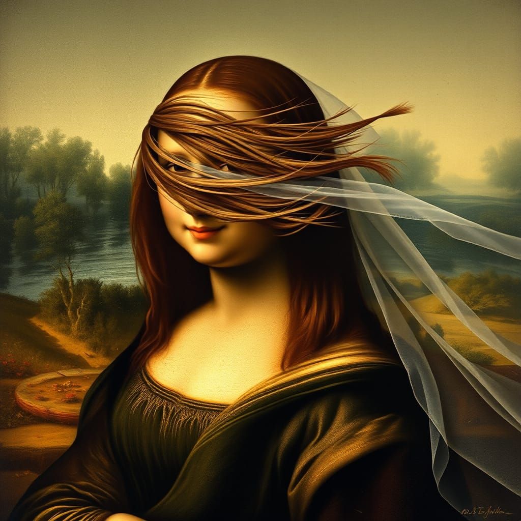 Mona Lisa Reimagined: A Windy Renaissance Portrait