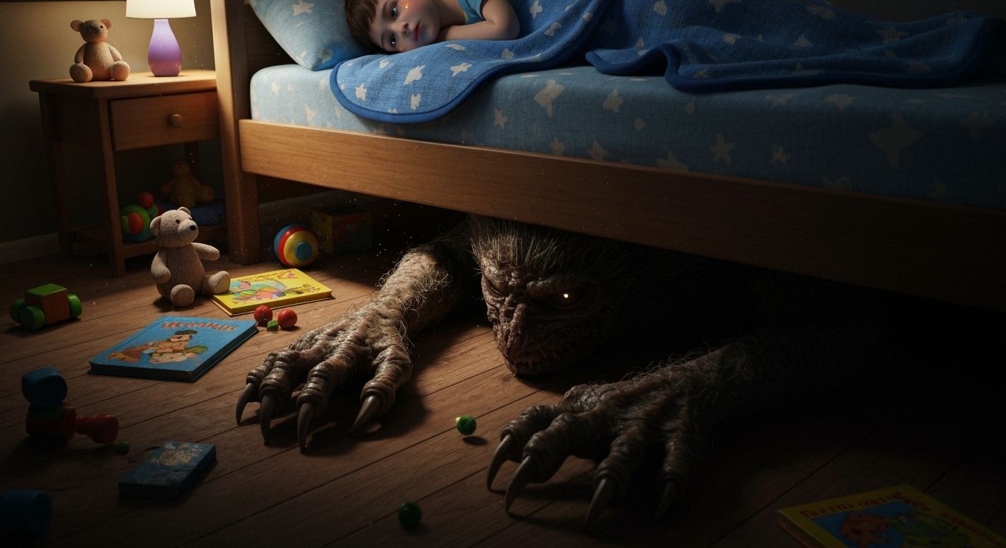 Shadowy Monster Lurking Under Child's Bed - Macro Photograph...