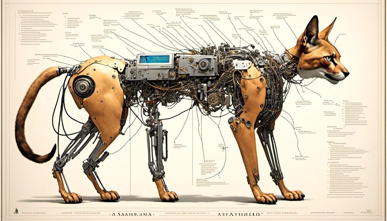 Cyborg Dog with Exposed Electronics in Neo-Dada Style