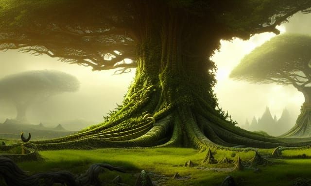 Elven Tree Panorama in Detailed Digital Painting