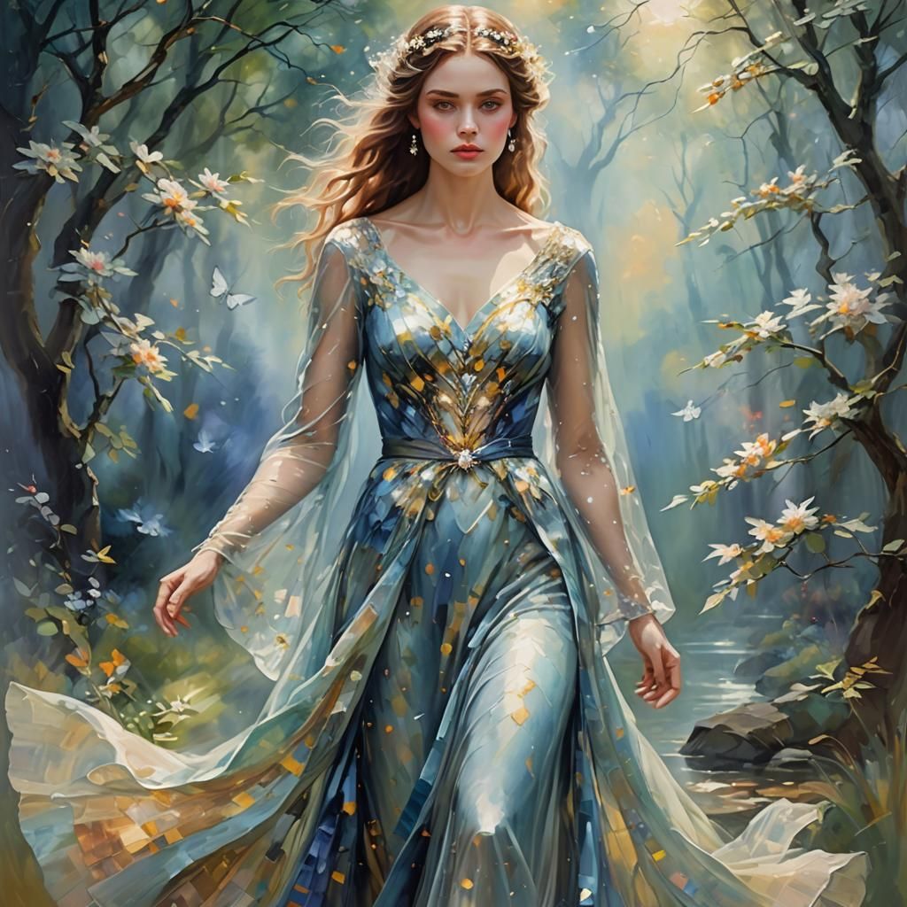 Mystical Woman in Gown: Impressionist Vision