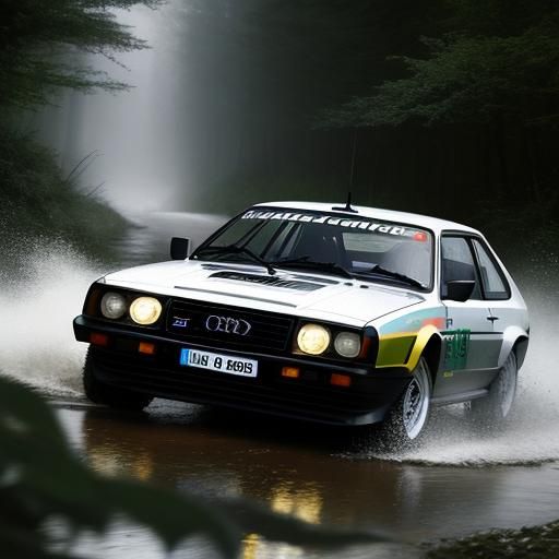 Audi Quattro Rally Car Watersplash Matte Painting