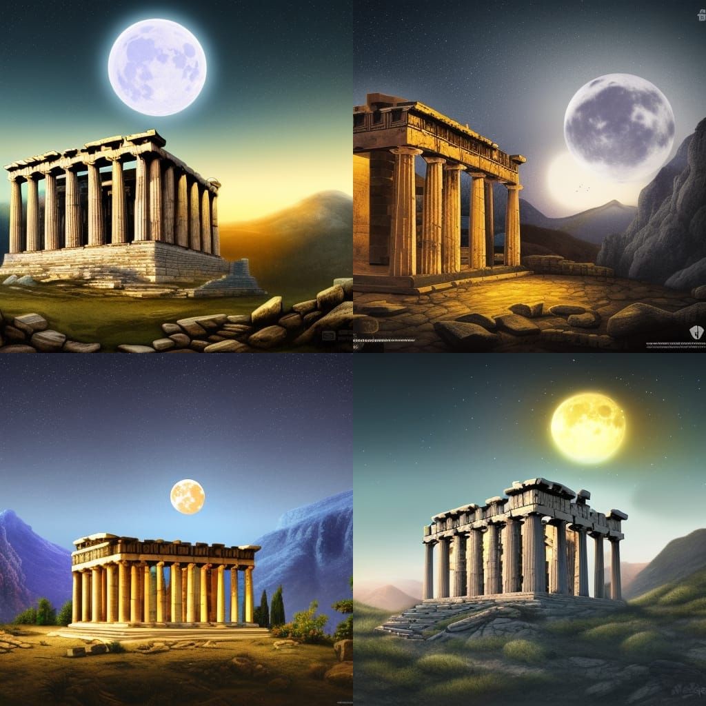 Greek Temple on Mountain at Night: Fantasy Concept Art