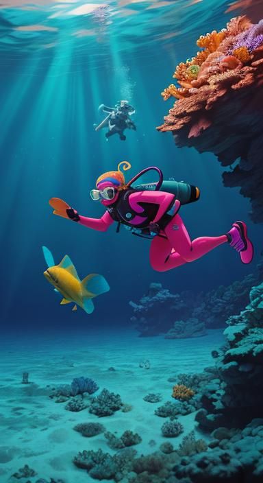 Diver Explores Vibrant Coral Reef in Crystal Water