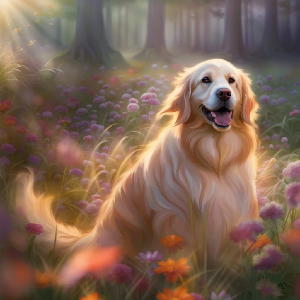 Adorable Golden Retriever Dog Ghost in Neo-Impressionism