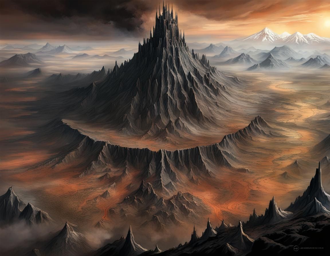 Mordor World Map with Mount Doom: Digital Art