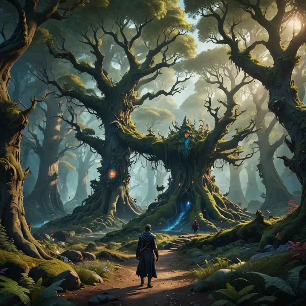 Enchanted Forest Encounter: Detailed Matte Painting