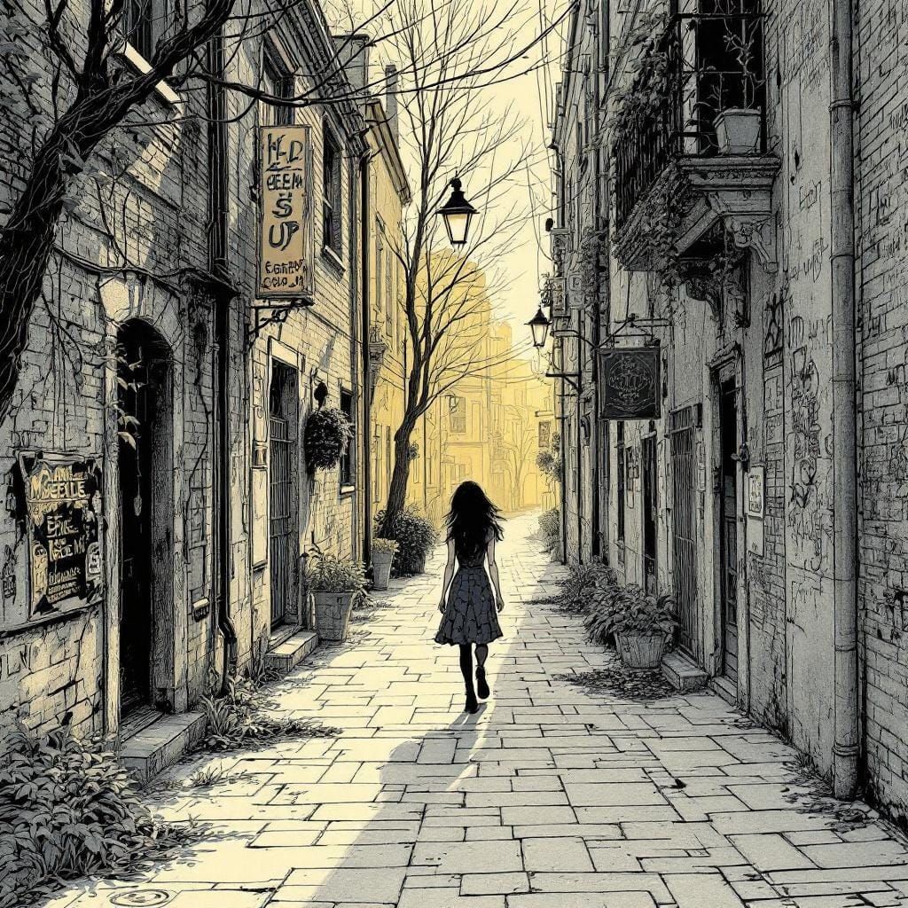 Surreal Urban Scene in James Jean and Tim Burton Style