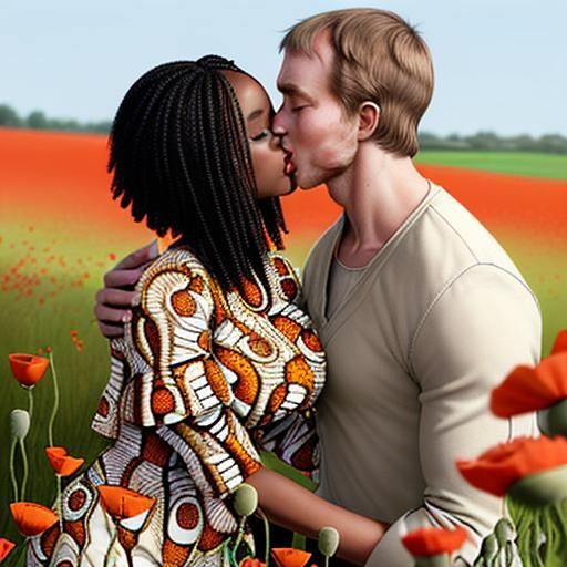 Romantic Kiss in Poppy Field