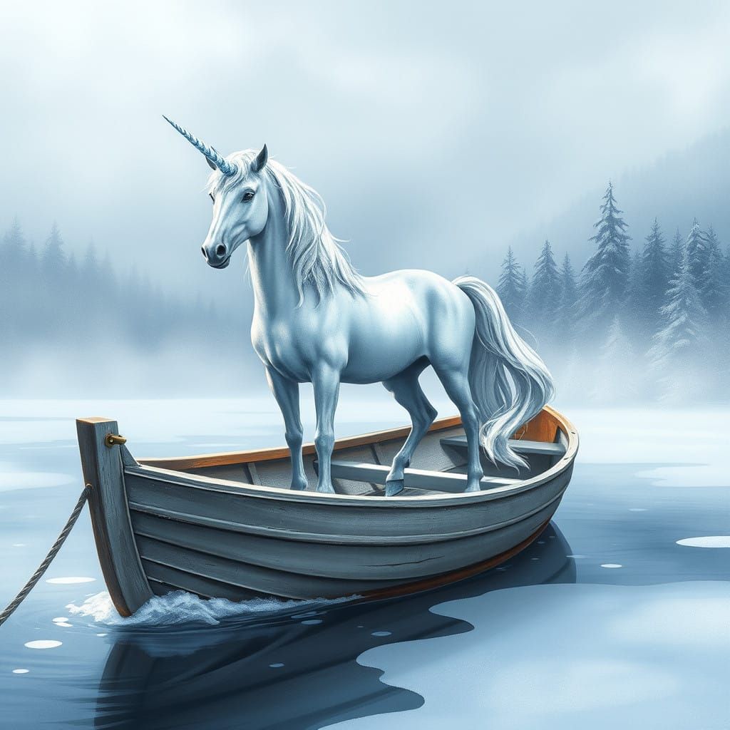 Winter Wonderland Unicorn on Weathered Boat