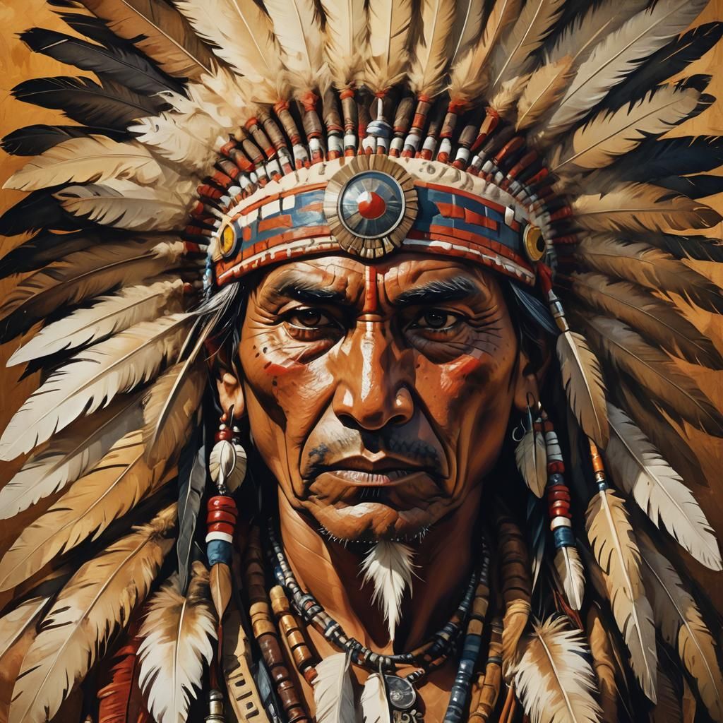 Iconic Mohican Portrait with Feathered Headdress