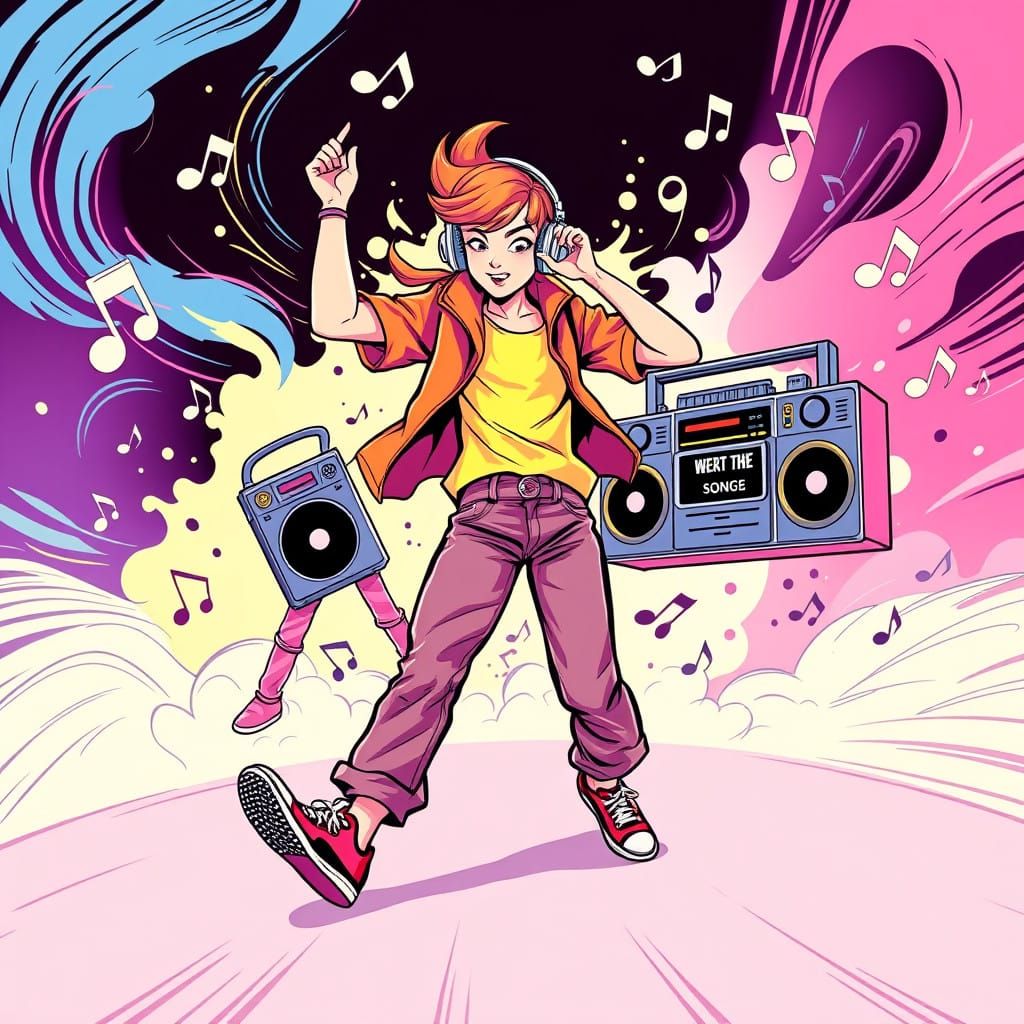 Vibrant Teenager Dances Freely in a Musical Splash