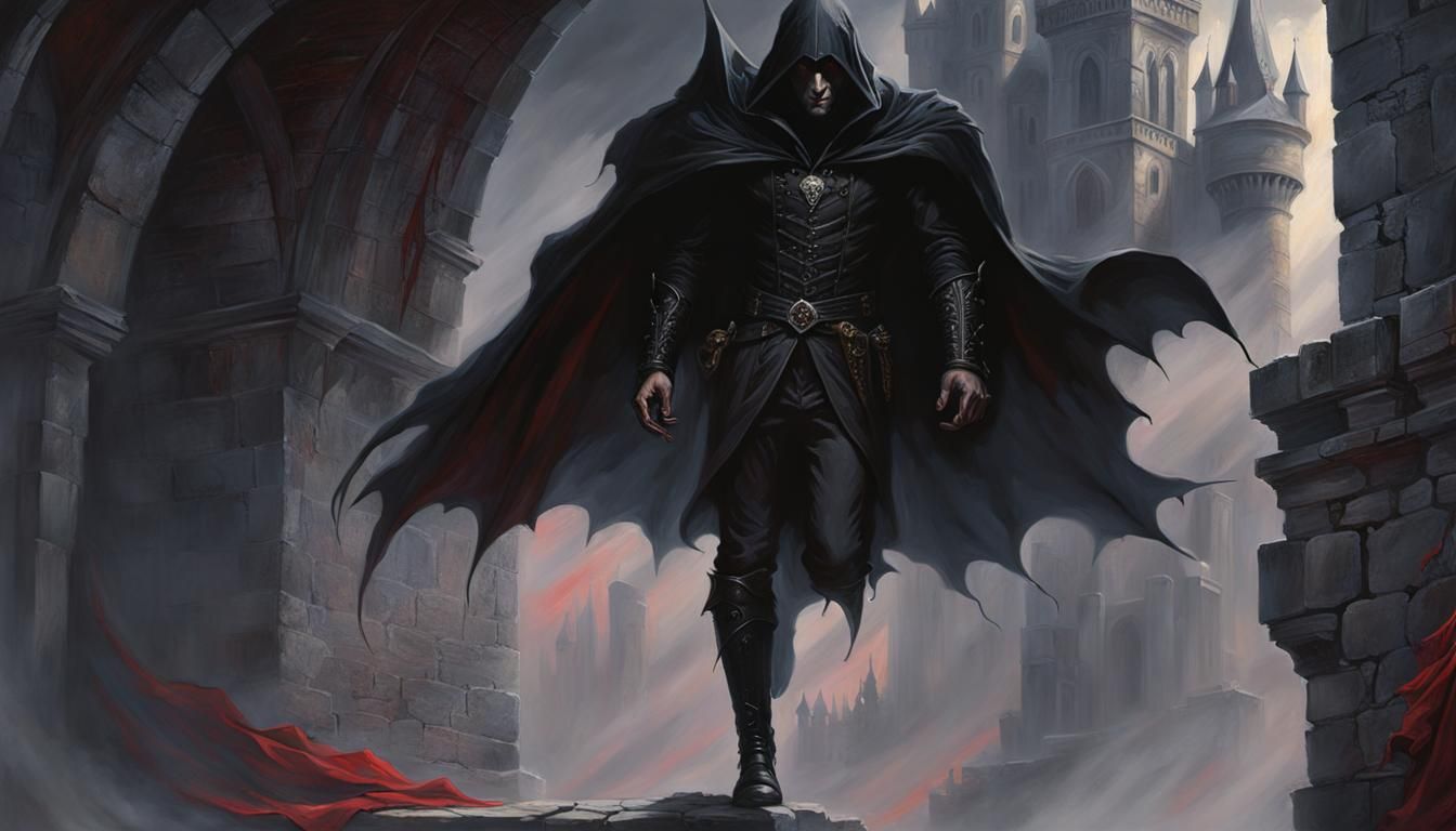 Surreal Dark Fantasy Vampire Descends Castle Wall in Mysteri...