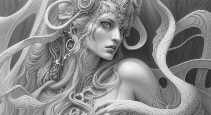 Mystical Semele Portrait in Graphite Style