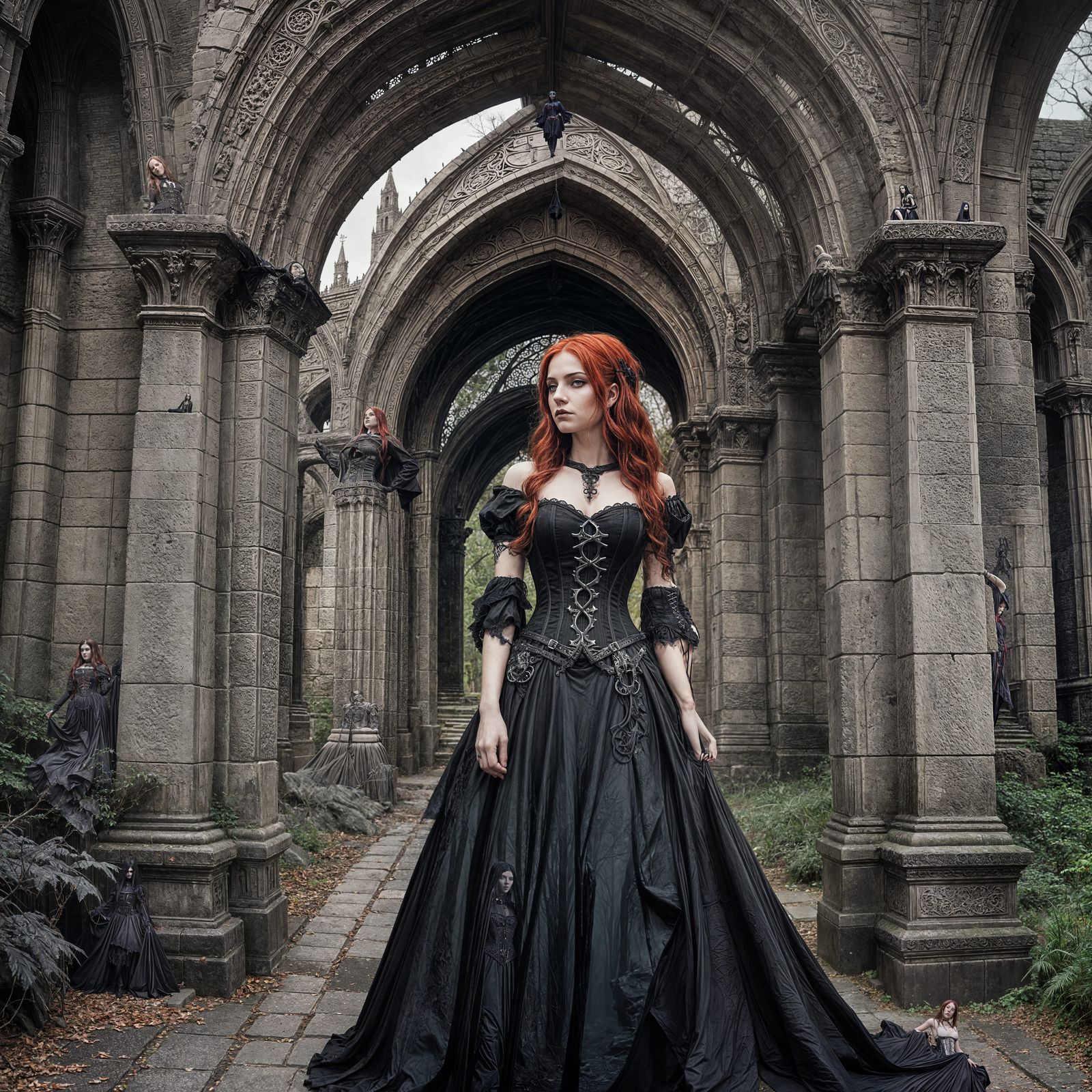 Gothic Lady in Forest Archway, Digital Art