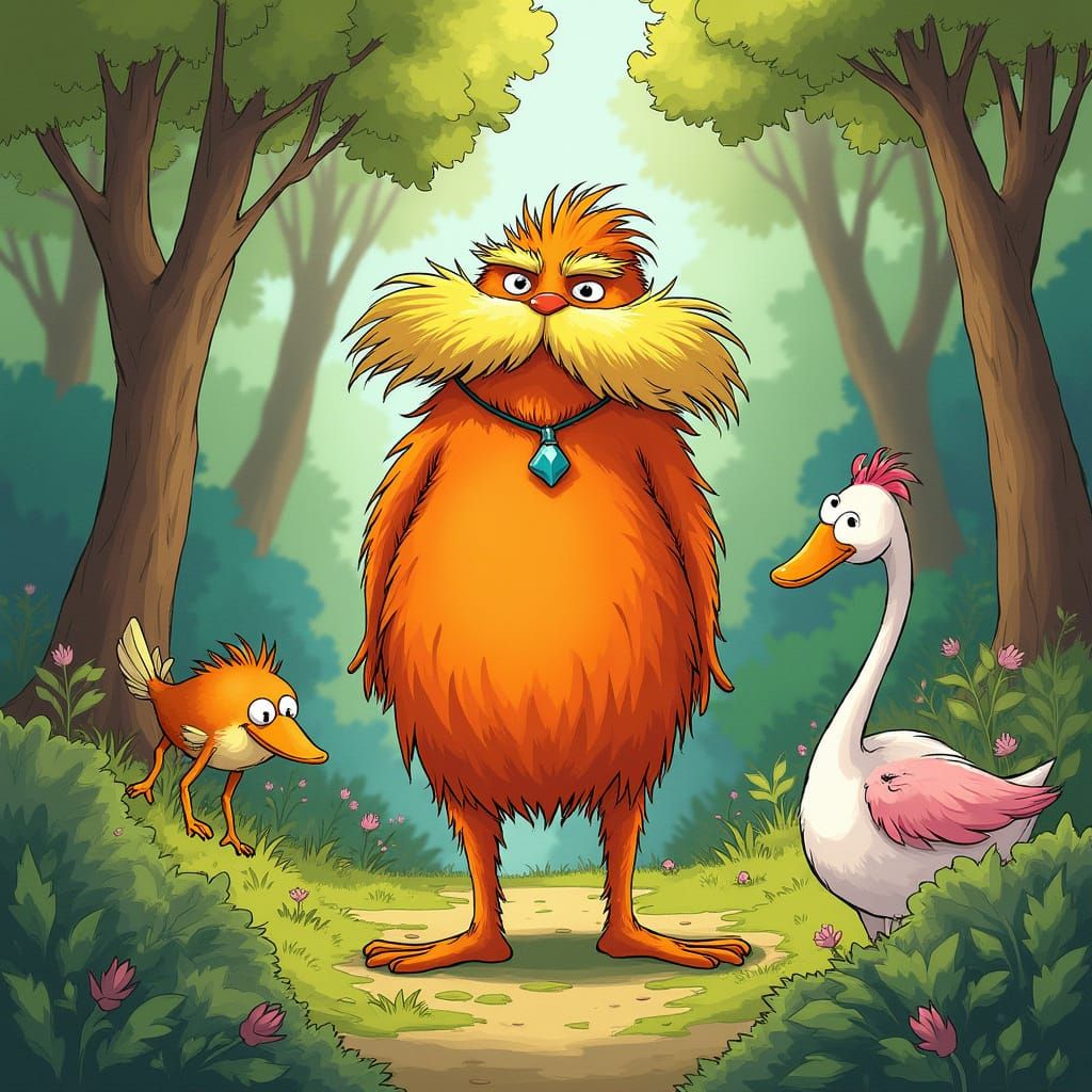 The Lorax in a Dr. Seuss Landscape