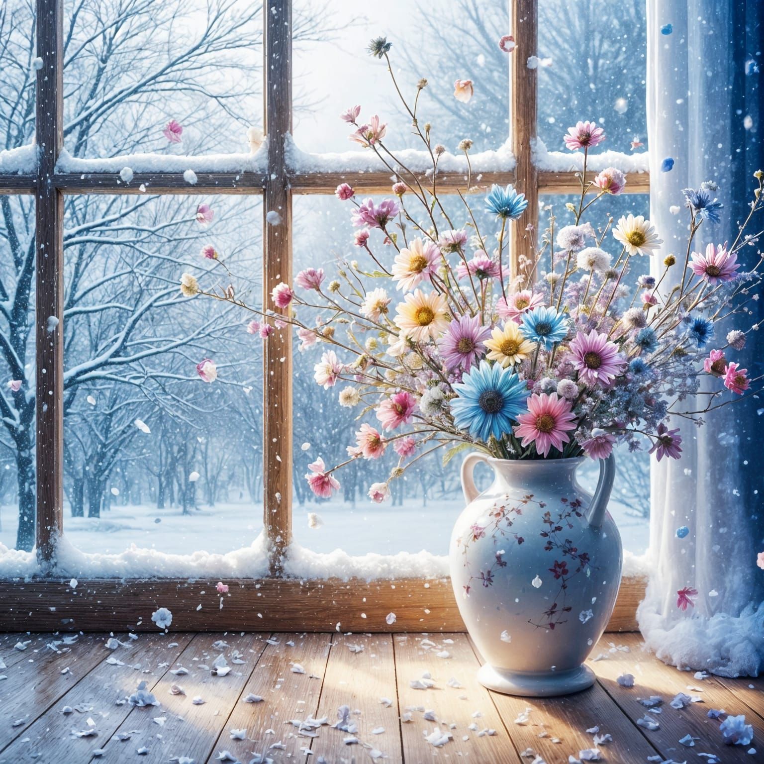 Winter Bloom in Soft Pastels, a Serene Still Life