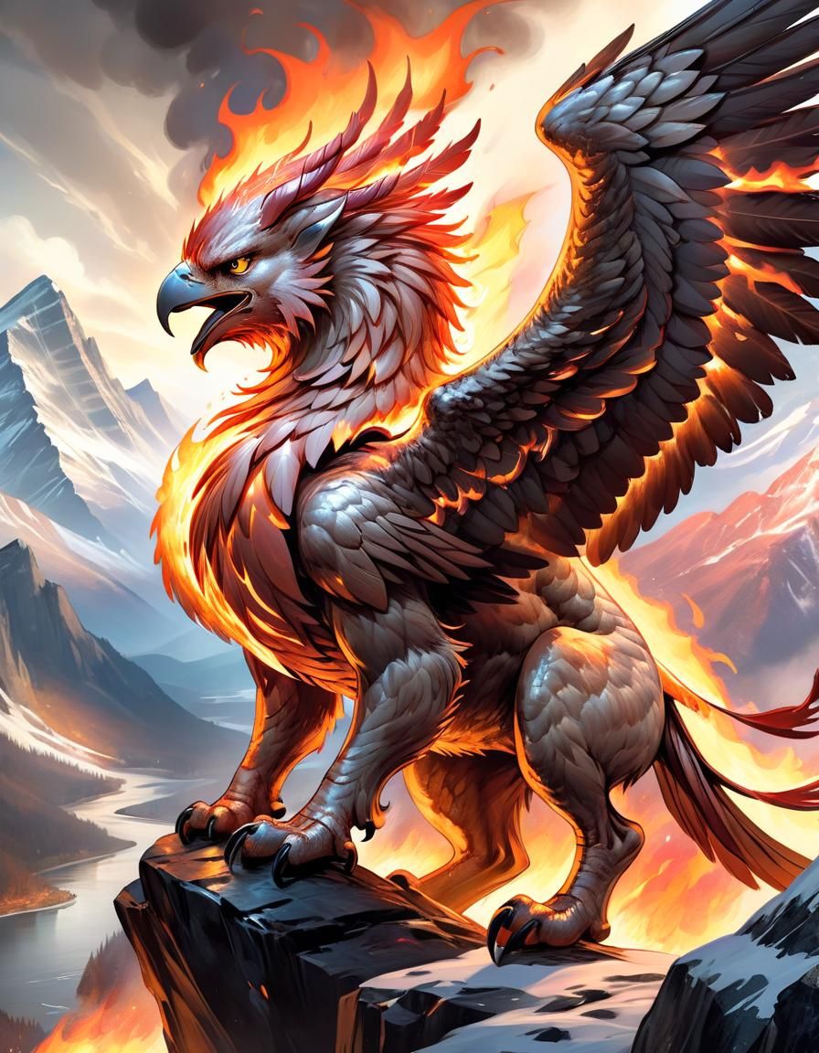 Majestic Fire Griffin with Steely Gaze