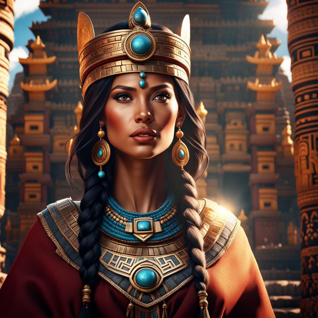 Incan Princess Portrait with Ancient Temple Background