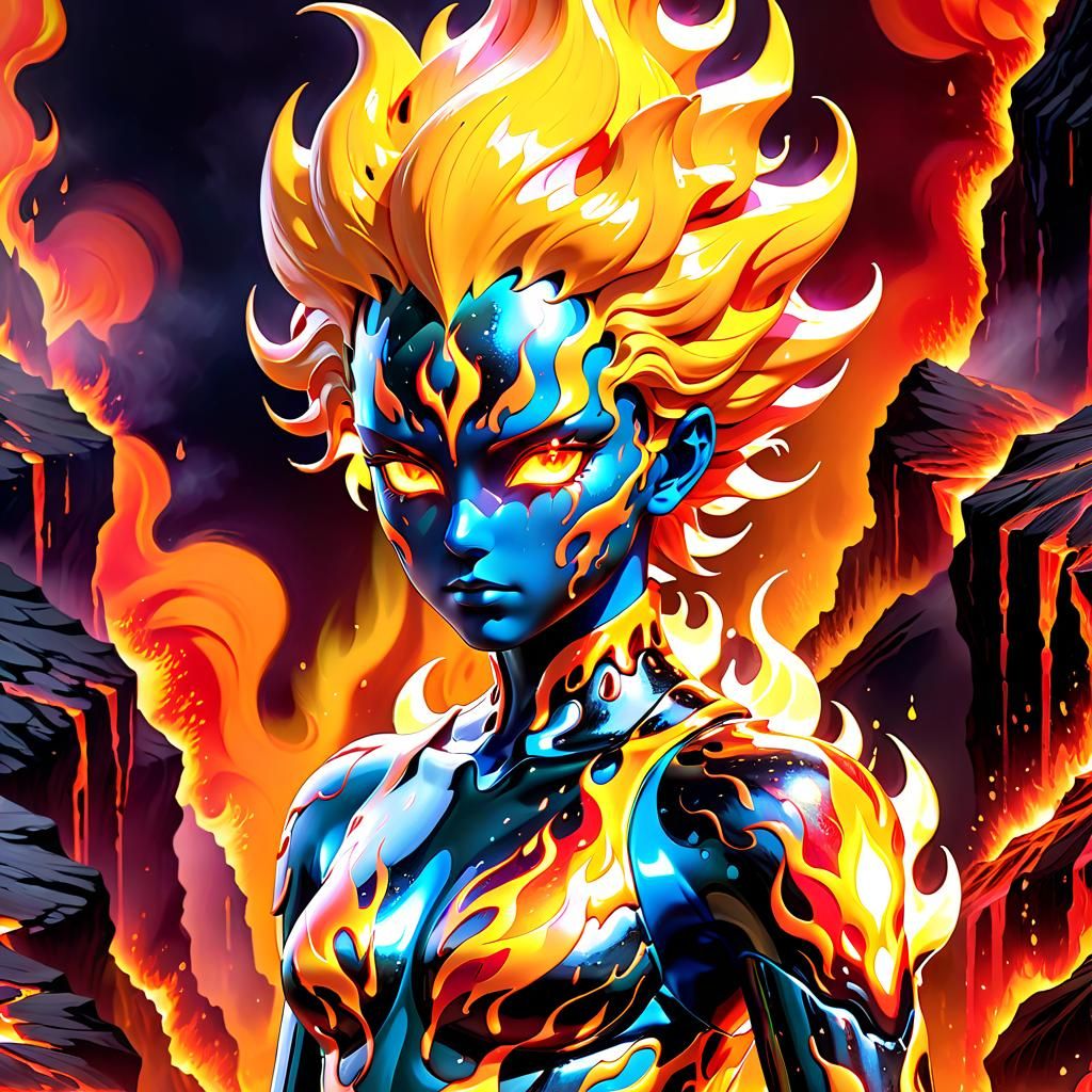 Fiery Lava Elemental in Volcanic Landscape