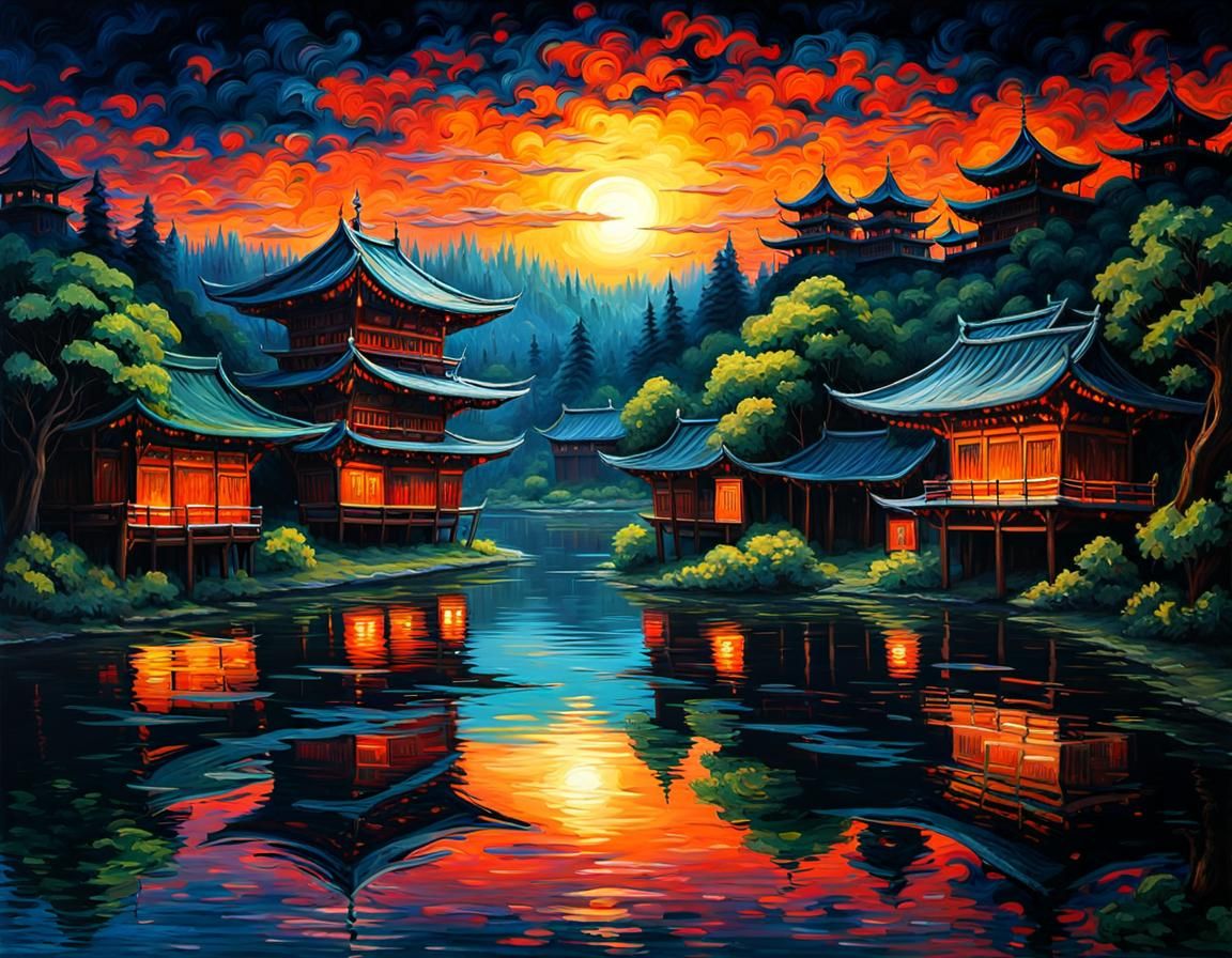 Riverscape Reflection of Ninja at Night