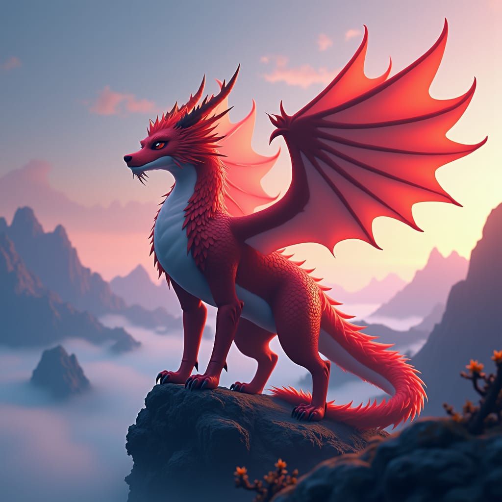 Majestic Dragon-Fox Hybrid in 3D Anime Style