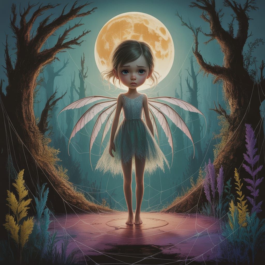 Sorrowful Spider Girl on Moonlit Cobweb